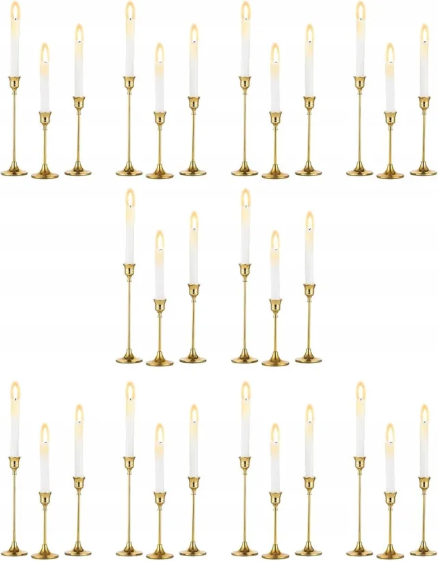 RESTEQ Set van 3 Gouden Metalen Kandelaars - 15/18.5/23.5 cm