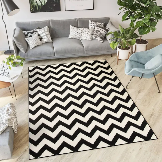 Tapiso Dream Vloerkleed Zwart Wit Modern Zigzag Woonkamer Tapijt Maat- 160x220 Zwart Wit 2