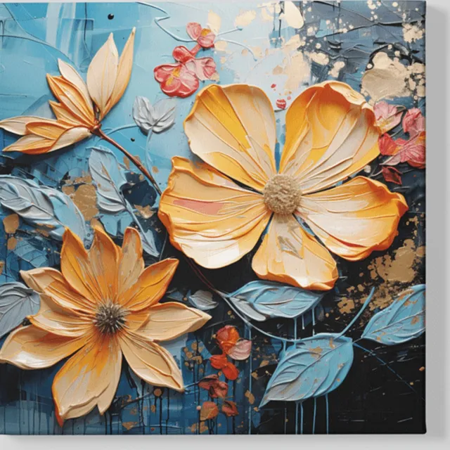 Trendex Global Vierkant Canvas Schilderij - Olieverf - Gele Bloemen - 100x100x2 cm Geel