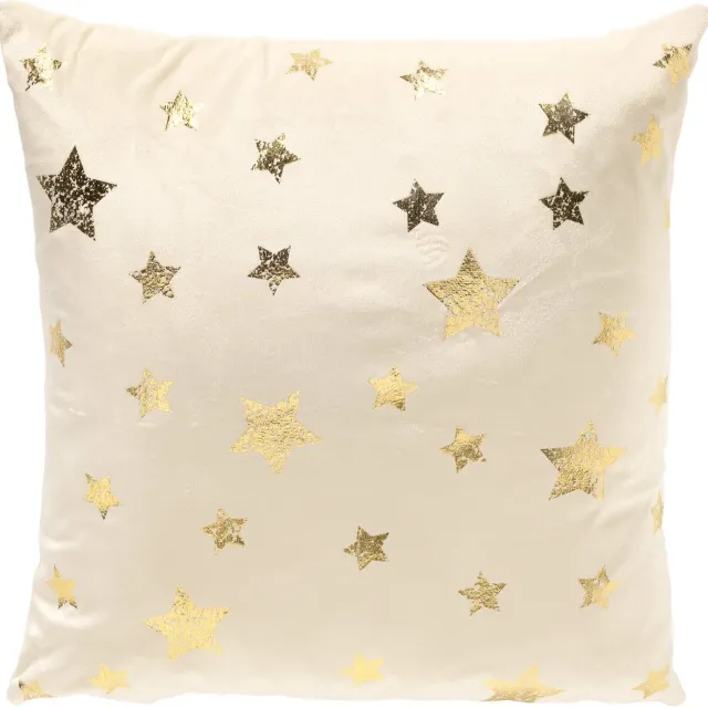 Textino STARRY-SKY - kussenhoes 45x45 cm - fluweel - sterren - Snow White - wit, goud