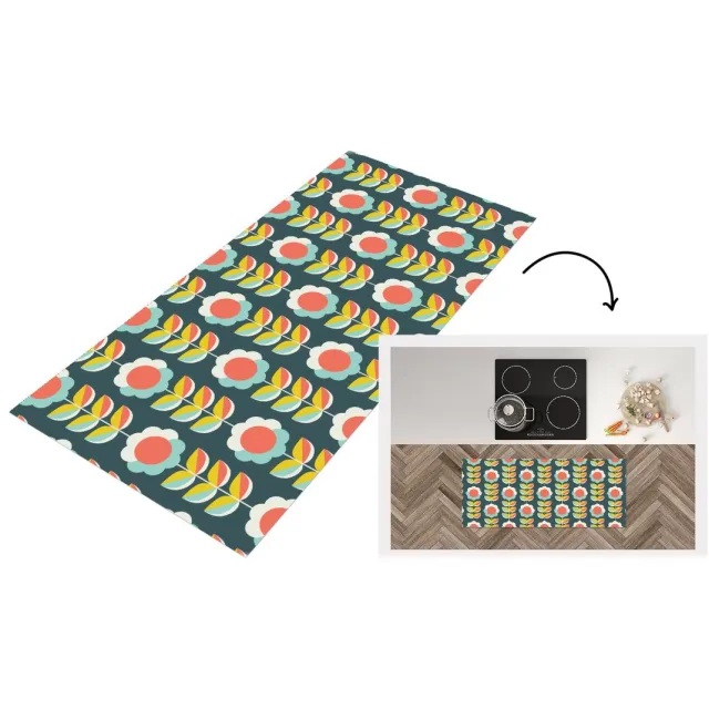 KitchenYeah Keukenloper - Keukenmat vinyl Retro - Bloemen - Scandinavisch - Keukenmatten loper - Keuken vloerkleed tapijt, foto 2