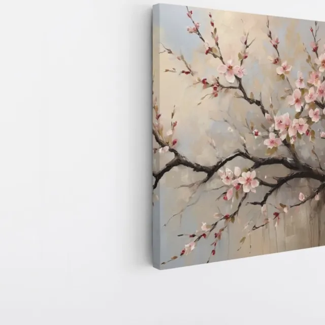 Saammp Canvas Schilderij - Bloemen - Bloesem aan tak - Natuur - 100x100 - Foto op canvas - Wanddecoratie - Muurdecoratie Woonkamer - Kantoor Decoratie Multicolor