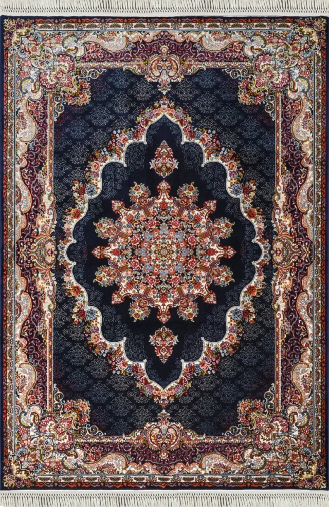 Muratap Isfahan Vierkant Oosters Vloerkleed Klassiek Vintage Tapijt Blauw Navy- 240x240 CM Vierkant