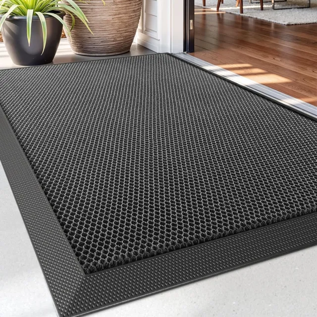 Famanu Deurmat van 43 x 76 cm, antislip en laag profiel, wasbaar voor binnen en buiten, donkergrijs
