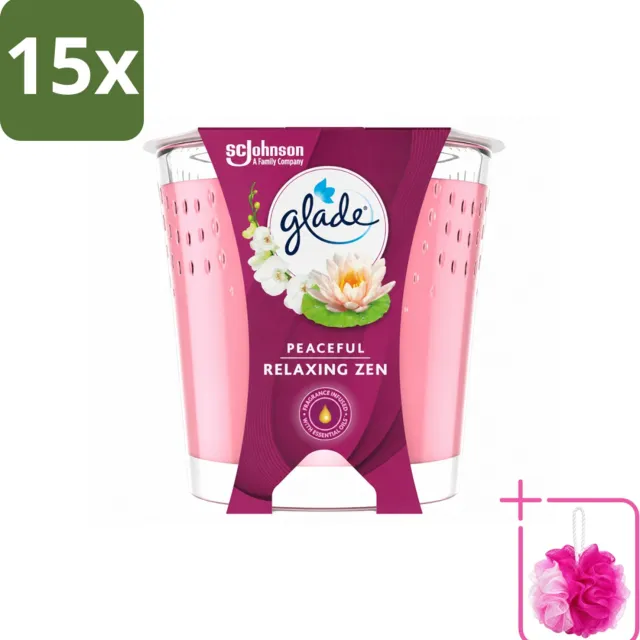 Glade 15 x Glade - Geurkaars Relaxing Zen - 100% Raapzaadwas - 112 g - Bulkverpakking - Geurkaars rust - Douchemop - Geurkaars ontspanning lichtblauw