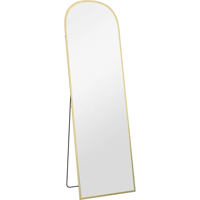 Homona Staande passpiegel met boogvorm - Vrijstaand of voor wandmontage - Met aluminium frame - 50 x 1,5 x 170 cm - Goud