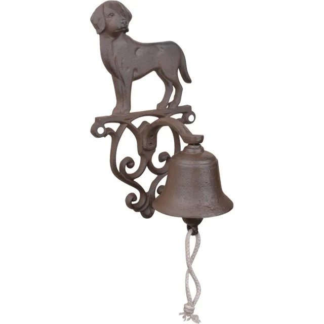 Esschert Design Deurbel hond 25 cm hoog - gietijzer - traditioneel - decoratief - tuindecoratie - voor buiten - rustiek - handgemaakt - cadeau - geschenk - Nieuwjaar - Verjaardag - Kerst Roestkleur
