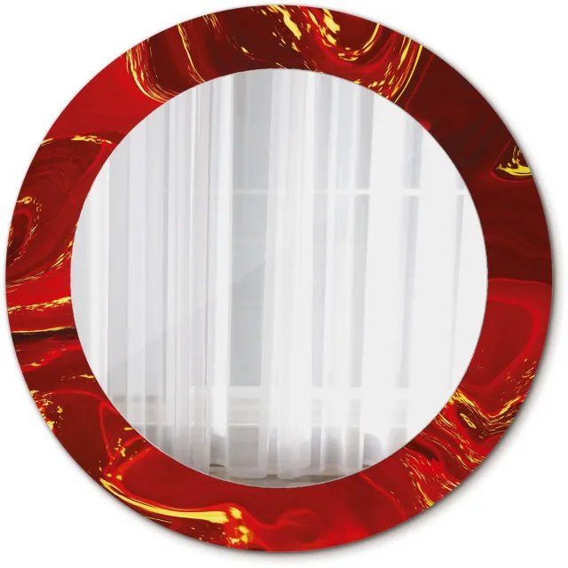 TULUP Spiegel - Ronde vorm Spiegel - op gehard Glas - Rood marmer - Diameter: 60 cm - Spiegel met een sierlijk motief - Inloopkastspiegel – Badkamerspiegel - Toiletspiegel - Rode - Scandinavisch Design - Make-up Spiegel - Hangspiegel Rood Rood marmer