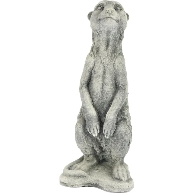 Stokstaartje met gitaar Tuinbeeld stokstaartje staand (Grijs/gepattineerd)- Decoratie voor binnen/buiten - Beton Grijs / gepattineerd