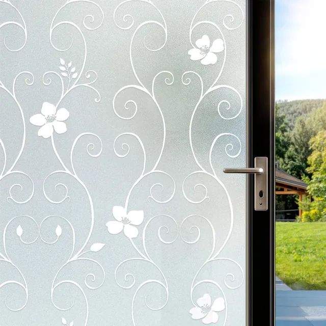 Duraxl Raamfolie - Privacy - Wit bloemenpatroon - 30 x 120 cm