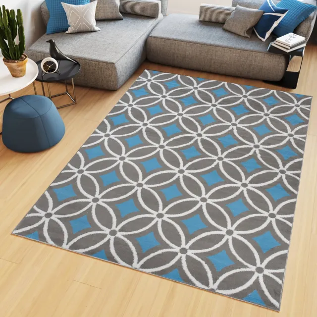 Tapiso Maya Vloerkleed Blauw Grijs Gebloemd Tapijten Maat- 120x170 Blauw Lichtgrijs