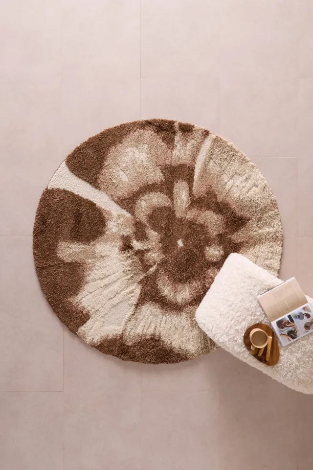 NOUS Living vloerkleed oudroze/donkerbruin, rond Ø160 cm, foto 2
