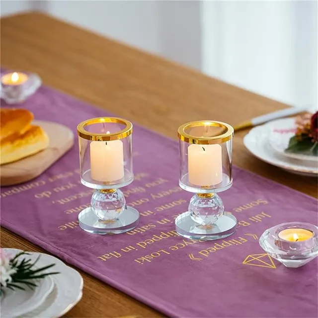 PolkaHome Crystal Pillar Candle Holders, Clear Glass Candlestick Holder Candlelight Dinner Table Centerpiece, Theelichtkandelaar voor drijvende kaarsen Goud