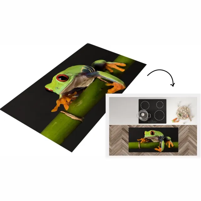 KitchenYeah Keukenloper - Loper keuken - Kikker - Bamboe - Zwart - Keukenloper vinyl Multicolor