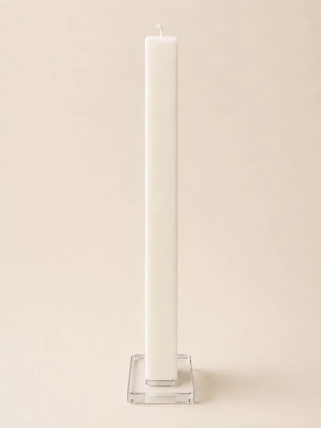 Boreali Dinerkaars wit 45 cm hoog (brandtijd 50 uur), van 100% eco-stearine inclusief kaarsenhouder