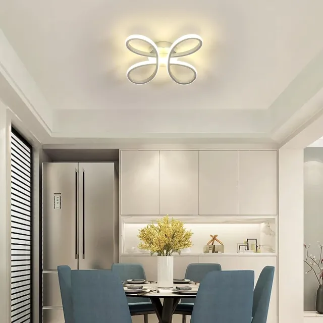 Haobosic LED-plafondlamp, bloemvormige LED-plafondlamp 30W 3500LM, zilveren plafondlamp voor slaapkamer, woonkamer, eetkamer en keuken, neutraal licht 4500K, diameter 30 cm Grey