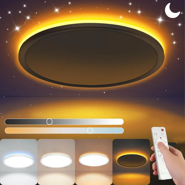 JIMUYU 24W LED Plafondlamp Met Afstandsbediening En Aparte Nachtlamp Modus 1800K – 3000K-6500K En Traploos Dimmen En Timer 30/60/120 Min – Met Geheugenfunctie – Wit
