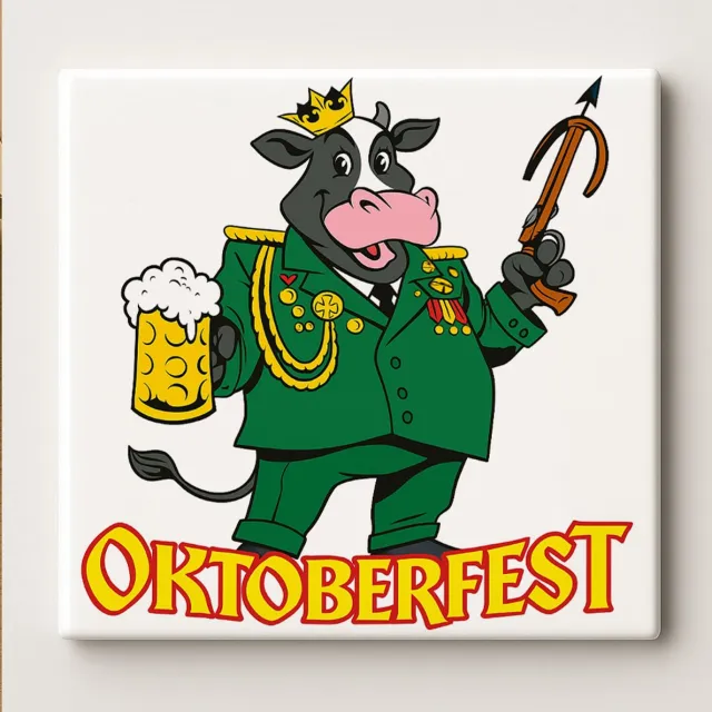 Nevolis Grappige Oktoberfest Koe Tegel 15x15 cm – Bierliefhebber Muurdecoratie – Uniek Cartoon Ontwerp voor Beierse Feest & Keuken Multi Color