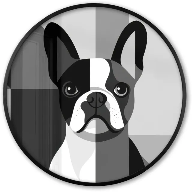 FrameYourWall Poster in lijst Rond - Fotolijst 60x60 cm - Posters - Buldog - Zwart - Abstract - Vlakken - Ronde posterlijst zwart - Decoratie - Wanddecoratie woonkamer - Muurdecoratie slaapkamer Buldog - Vlakken