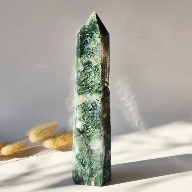 Moonlight Gemstones Mosagaat Toren XXL – 24 cm | Uniek Exemplaar Meerkleurig