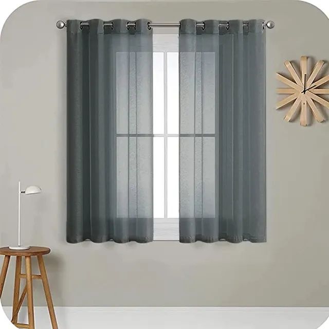 Ibenzoa Vitrage gordijnen set met linnenlook en metalen ogen voor diverse kamers antraciet