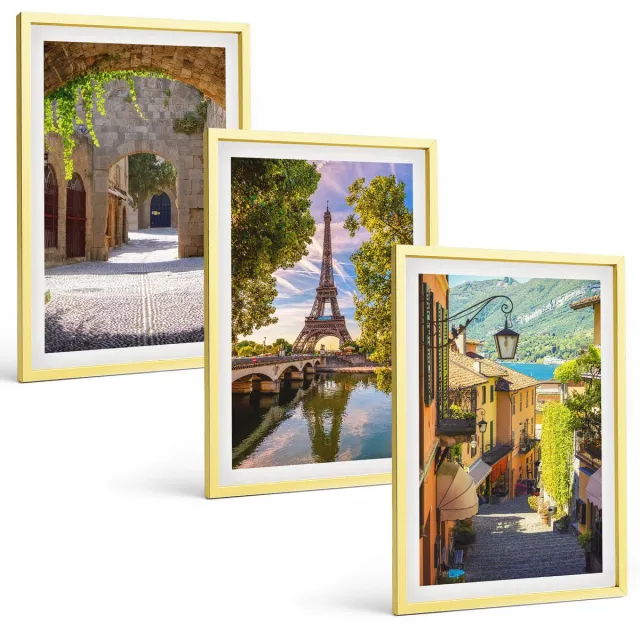 Coloray 3-Delige Schilderij Set - Familie, Liefde, Warmte, Thuis, Inspirerende Citaten - 40 x 40 cm En 40 x 60 cm - Wanddecoratie - Moderne Interieurdecoratie - Muurdecoratie Gouden lijst