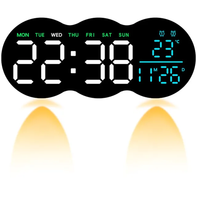 Daity 1-delig - LED digitale wandklok - groot display - automatisch dimmend - 12/24-uurs formaat - moderne stille klok met afstandsbediening voor woonkamer - 11 inch Zwart-3