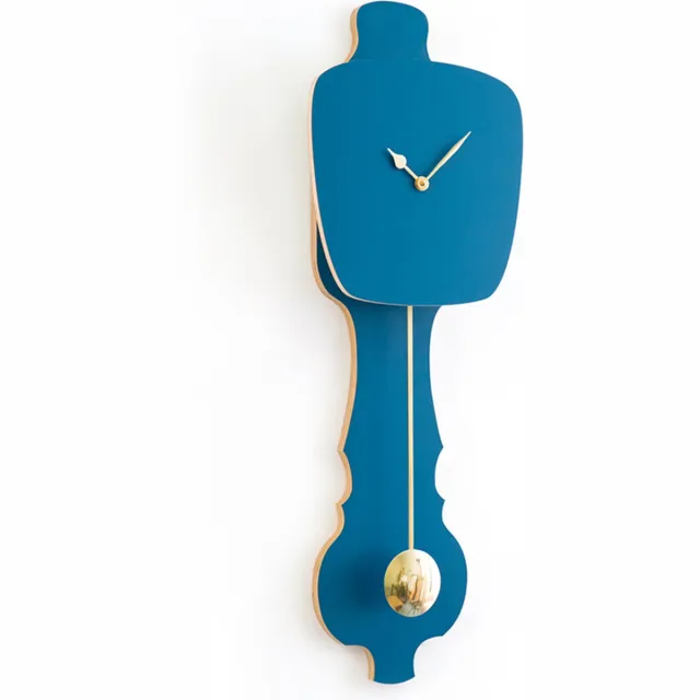 Kloq Wandklok met Pendule - Batterijen Inbegrepen - Wanddecoratie - Quartz Beweging - Niet-Tikkend Batterij Aangedreven - Petrolblauw en Glanzend Goud - Klein Petrol Blue & Shiny Gold