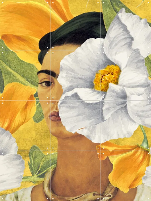 IXXI Frida in Yellow Garden, Marja van den Hurk - 60 x 80 cm - Grote wanddecoratie en posters - Modern, Gang, Slaapkamer, Studeerkamer, Woonkamer Geel