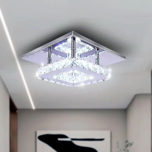 NCRealher 12W Moderne LED-Plafondlampen - Mini Plafondlamp Van Roestvrij Staal - Kristallen Kroonluchter Hanglamp - Voor Slaapkamer Keuken Wit & Zilver