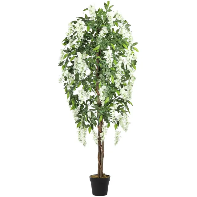 Kunstpalm Kunstplant - Bloemboom Kiruna | Wit | 180cm - Kunt bloemboom - Gouden regen - houten stam
