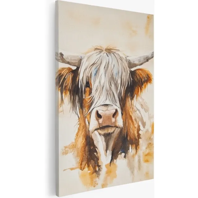Saammp Canvas Schilderij - Schotse hooglander koe - Abstract - Dieren - Natuur - 40x60 - Foto op canvas - Wanddecoratie - Muurdecoratie Woonkamer - Slaapkamer decoratie - Canvas Print Multicolor