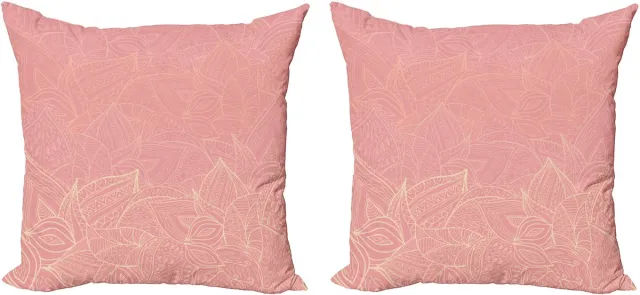 ABAKUHAUS Decoratieve kussenhoezen met bloemenmotief, 2 stuks, Wilde natuurblader 45x45 cm, Perzik koraalrood