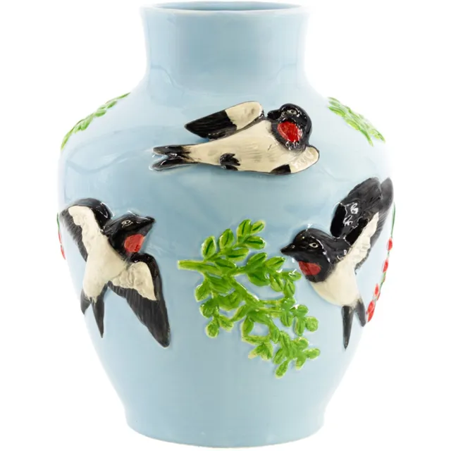 homebound by ky Aardewerk vaas zwaluwen | bloemenvaas Blauw