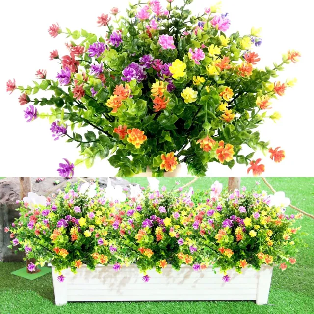 Famanu Set van 7 uv-bestendige kunstbloemen voor buiten, ideaal voor tuin, bruiloften en feestdecoratie Zwart