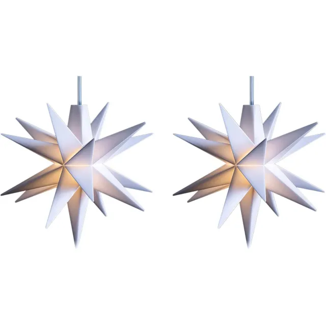 Novaliv 2x Kerststerren LED decoratieve ster klein 12cm WIT met batterijvak voor 3 AA-batterijen 6u timerfunctie (1,5m kabel) INTERIEURDECORATIE 3D-ster 18-puntige lichtgevende ster LED-lichtketting Kerst
