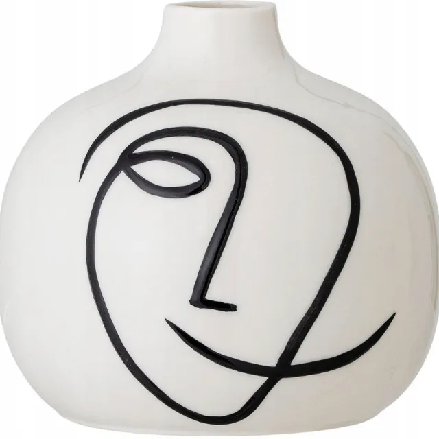 Bloomingville Norma vaas - kubistisch - D 14.5 cm - H 13.5 cm - wit/zwart - steengoed