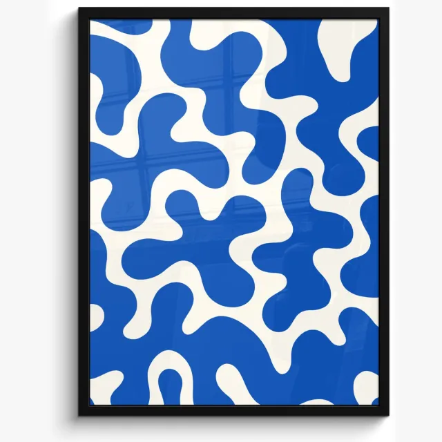 FrameYourWall Poster in lijst - Fotolijst 60x80 cm - Posters - Vormen - Abstract - Blauw - Golven - Posterlijst zwart - Decoratie - Wanddecoratie woonkamer - Muurdecoratie slaapkamer