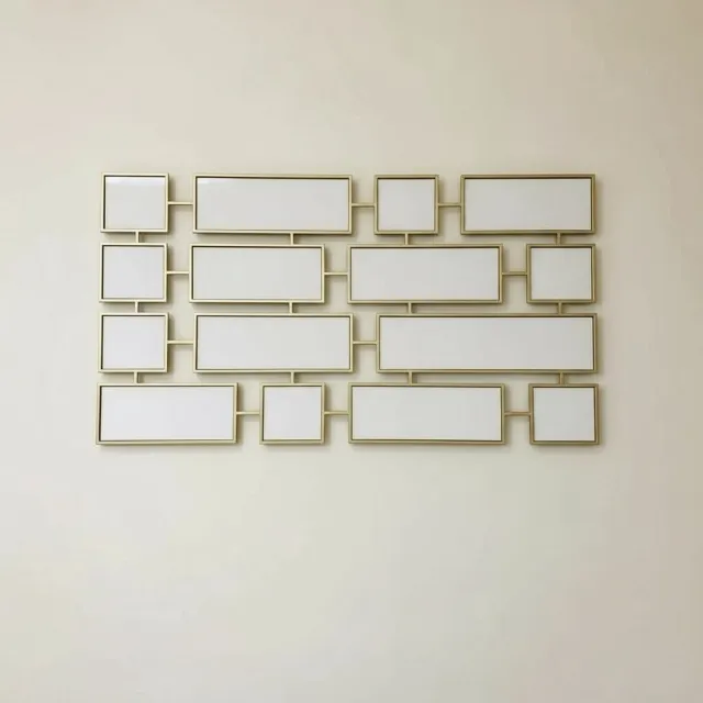 Mbc-Living Wandspiegel - Quadrados - mat gouden rand - 160 x 100cm - verticaal of horizontaal op te hangen mat goud met spiegels