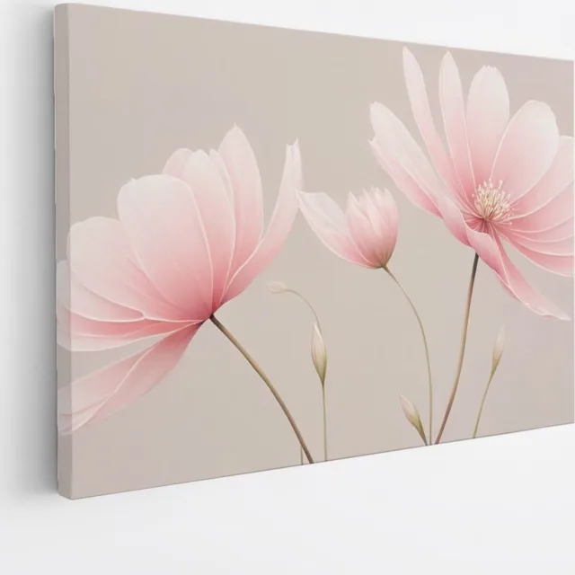 Saammp Canvas Schilderij - 2 Roze bloemen - Abstract - 50x40 - Foto op canvas - Wanddecoratie - Muurdecoratie Woonkamer - Kantoor Decoratie Multicolor