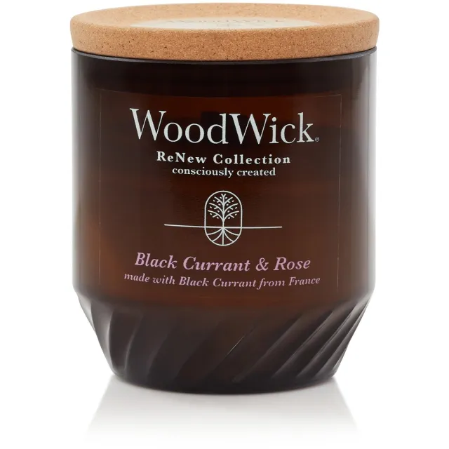 Woodwick ReNew Medium Geurkaars - Black Currant & Rose - 55 branduren Bruin