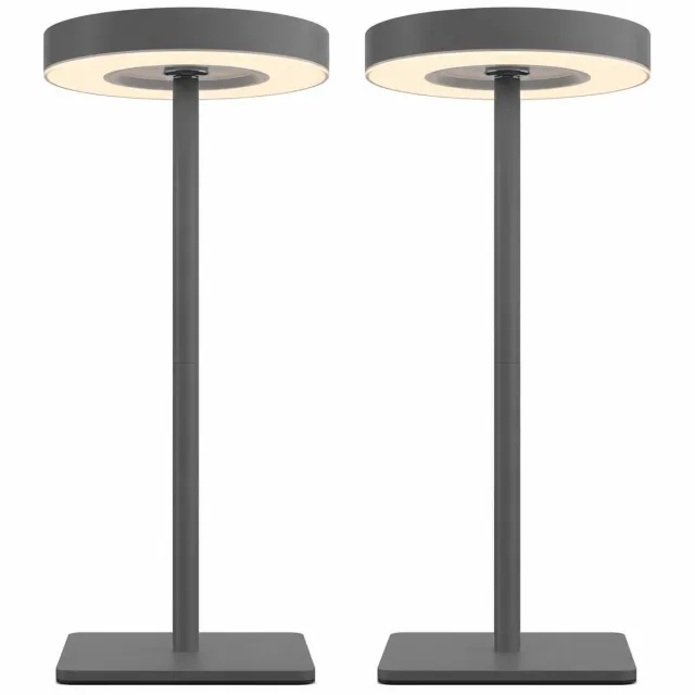 Nook Oplaadbare tafellamp 2-pack - Donkergrijs - Draadloos - LED & 3 lichtstanden - Bureaulamp of nachtlampje 2-pack grijs