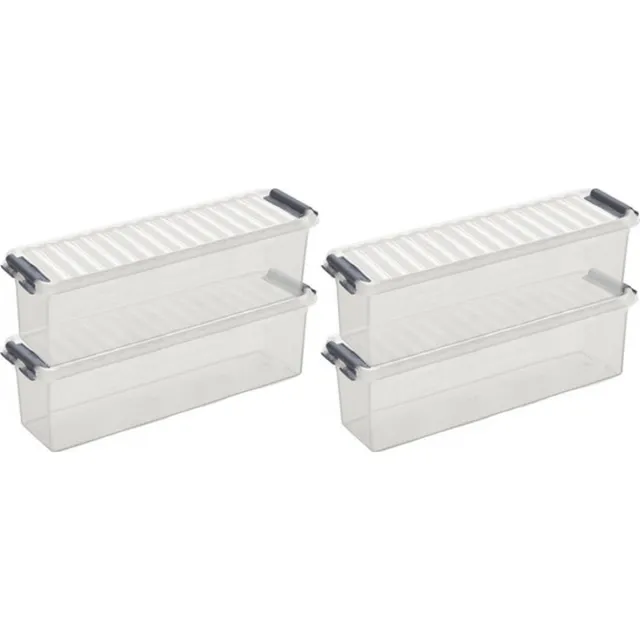 Sunware 6x sunware q-line opberg box/opbergdoos - 1.3 liter - 27 x 8 x 9 cm - kunststof - opslagbox - transparant/zilver
