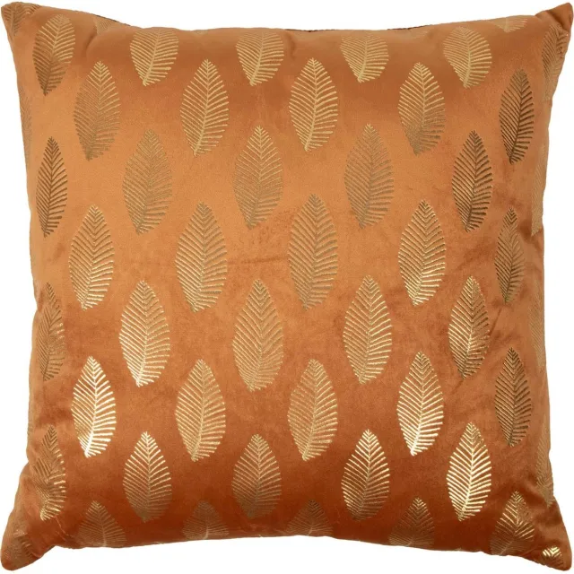 Mars & More Velours bladprint goud - sierkussen - 45 x 45 cm Terracotta