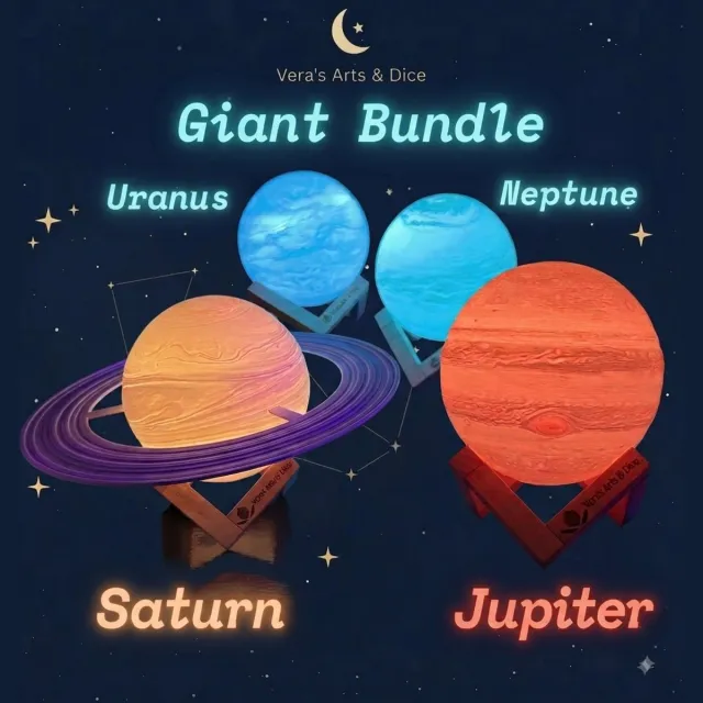 Vera's Arts & Dice Planeet Lampen - The Giant Bundle - Planeten Bundels - Jupiter Saturnus Uranus Neptunus Meerkleurig