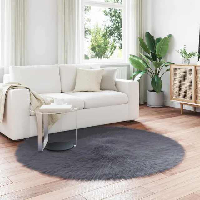 vidaXL Tapijt van imitatie TAFALLA Antracietkleurig Ø 160 cm Polyester, foto 2