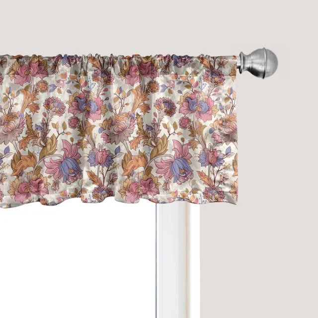 ABAKUHAUS Jacobean raamvalletje, gordijnvalletje voor keuken en slaapkamer met tunnelzoom, 137 cm x 45 cm, gebroken wit en veelkleurig eierschaal en veelkleurig