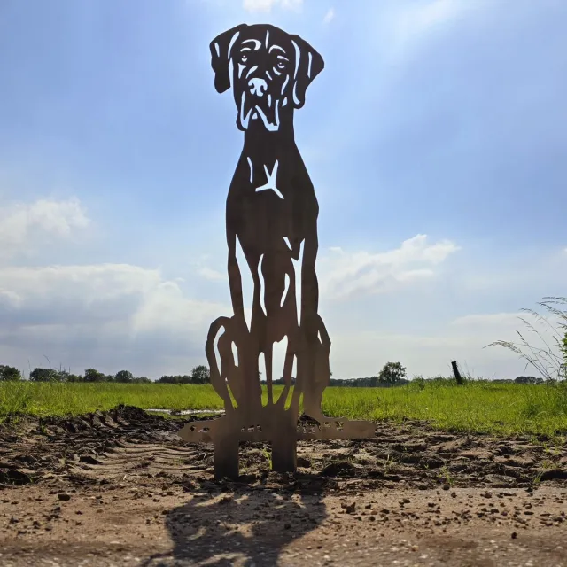 rusty friends duitse dog - tuinbeeld - cortenstaal - 95 x 49 cm - NL fabrikaat bruin