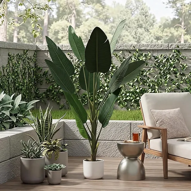Triumpunpre Kunst Banaanboom 120cm - Waterbestendig PEVA - Aanpasbaar blad voor terras, zwembad en horecadecoratie groen