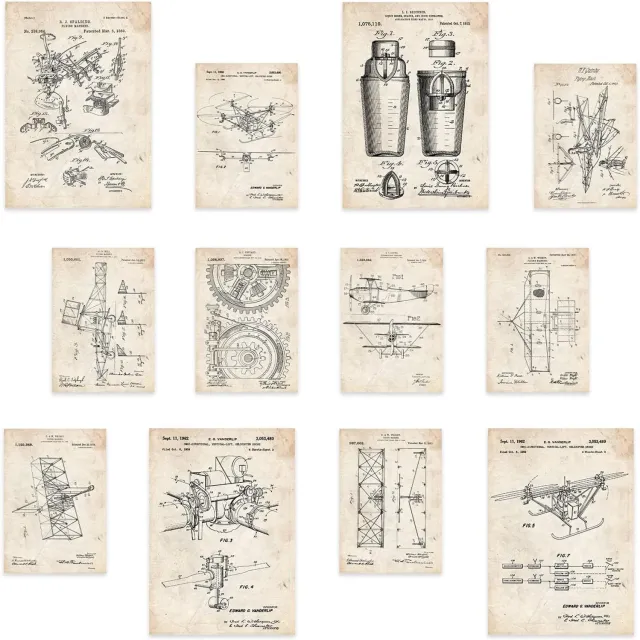Nacnic Set van 12 Vintage Vliegtuig Patent Posters (A3/A4) - Wanddecoratie